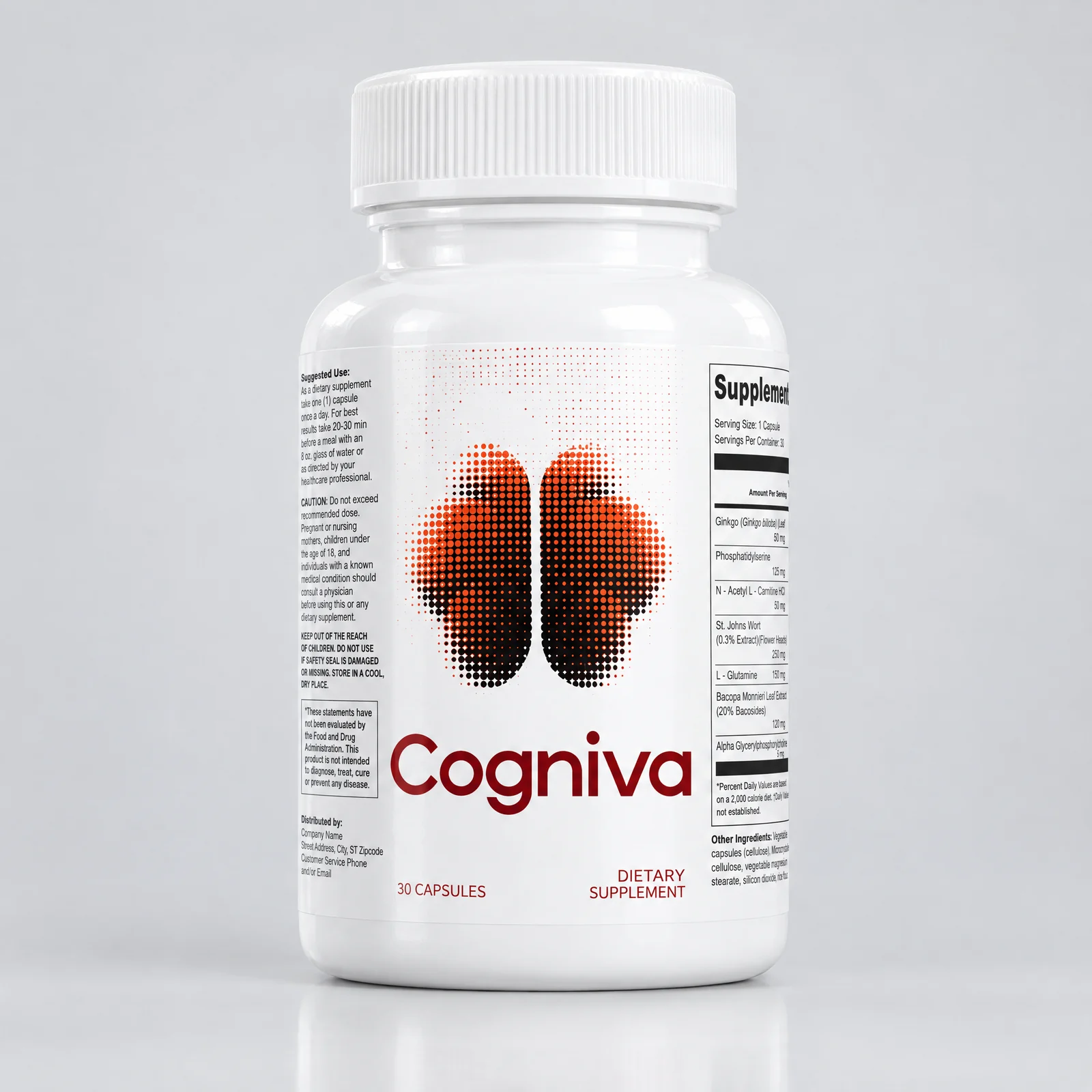 Cogniva cognitive support dietary supplement, 30 capsules - front label